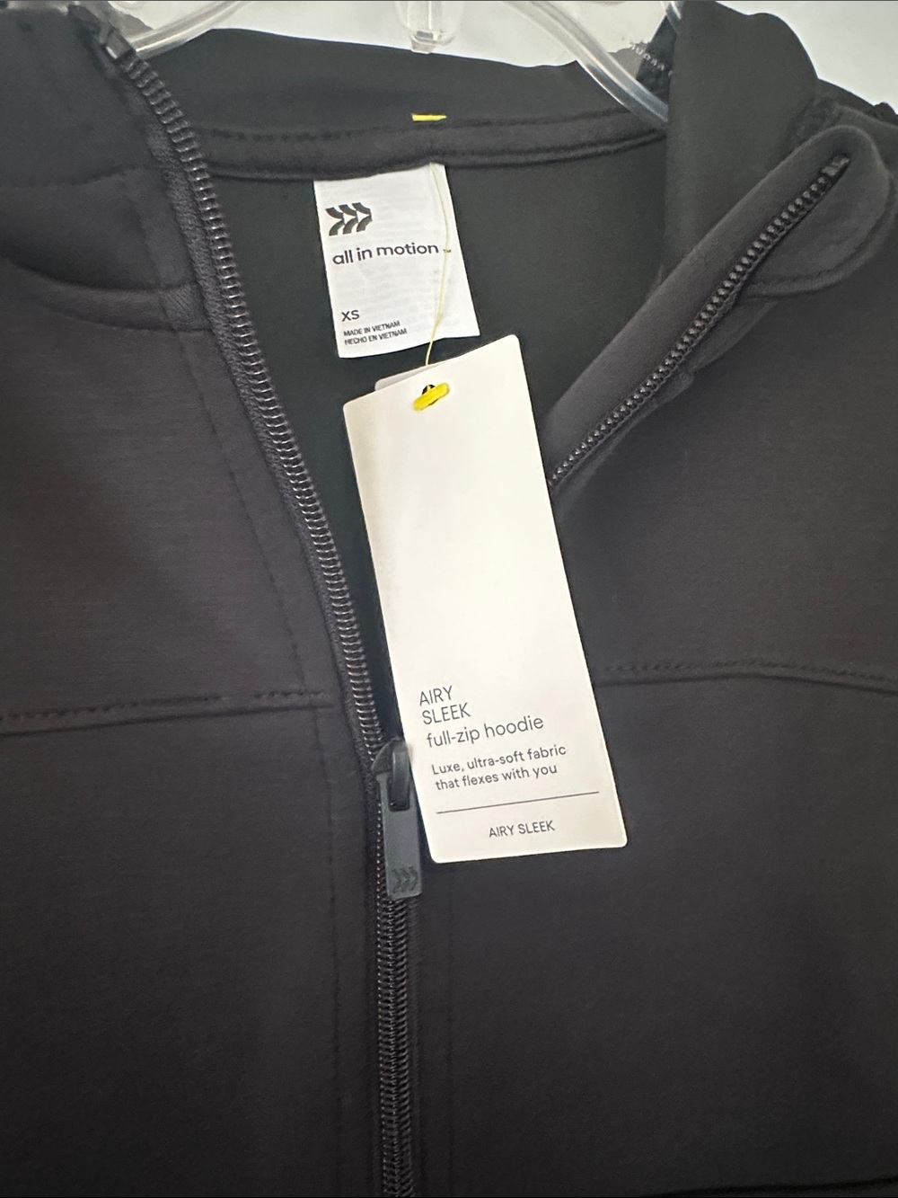 NWT Size XSmall All In Motion Airy Sleek Full Zip Scuba Hooded Black Jacket - Picture 4 of 5